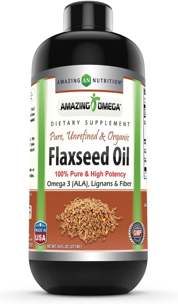 Amazing Omega Flaxseed Oil Supplement Agregates 124; Omega 3, Lignans & Fiber Agregates 124; 16 Oz Agregat 124; Non- GMO Agregat 124; Gluten Free Agregates 124; Made in USA