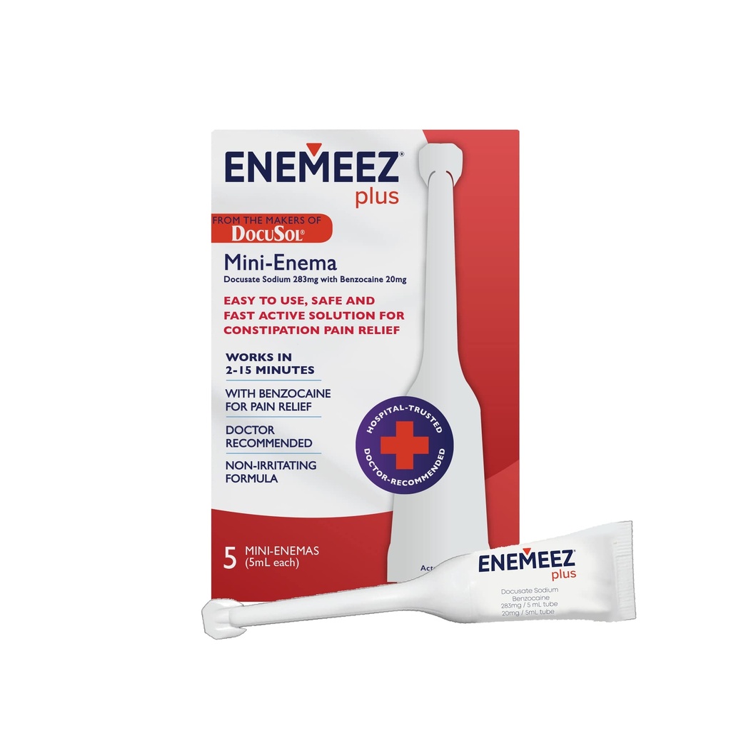 Enemez Docusol Plus Docusate Sodu Enema - Przezroczysty 5 ml, 5 Count, Szybkie działanie na zaparcia