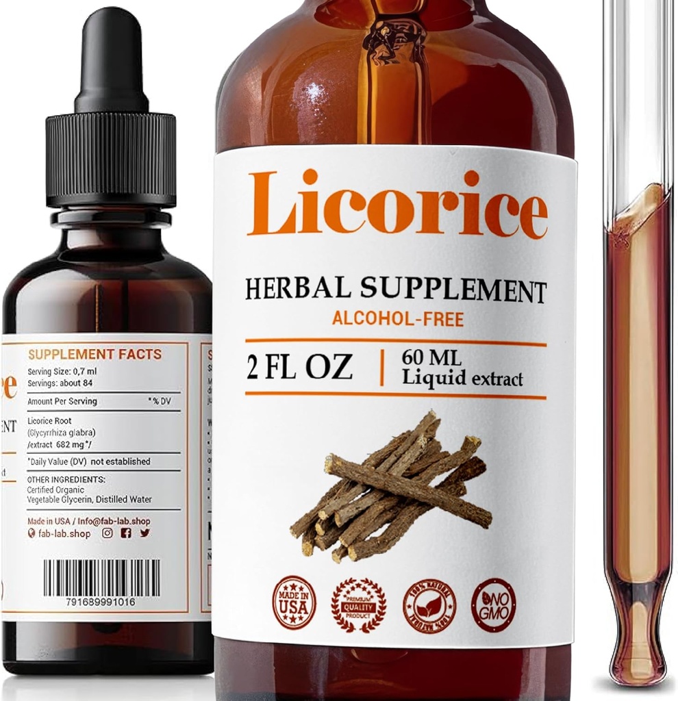 Ekstrakt korzeniowy FabLab Licorice - Herbal Immune Support- Glycyrrhiza Glabra Supplement for Diseasure Restore Rescue Rescue Health Fatigue - Non-GMO (Licorice 2 Fl Oz)