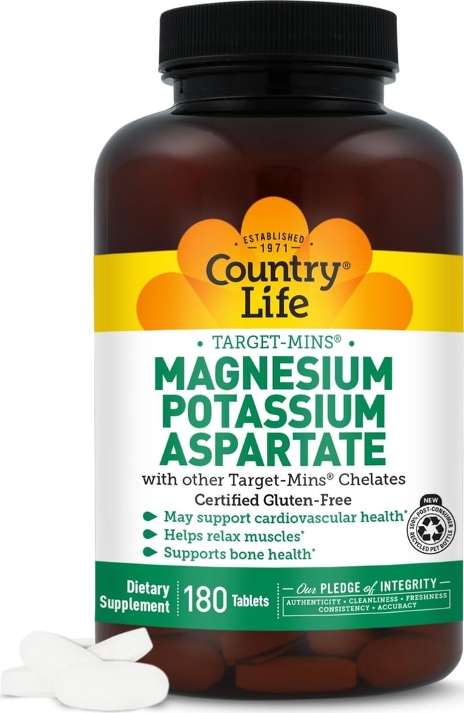 Country Life Magnez and Potasu Supplement for Heart Health, Cardioviral Support, Immune System and Bone Health, Gluten- Free