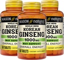 MASON NATURAL Koreański Ginseng 1000 mg, wspiera energię, wytrzymałość i witalność, 60 tabletek, Opakowanie po 3