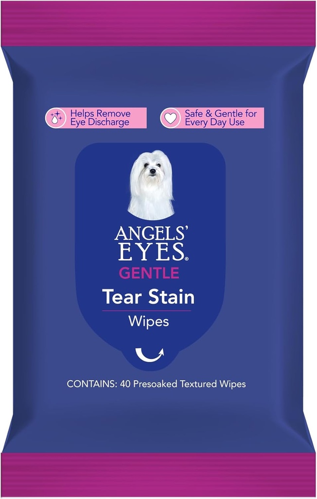 ANGELS EYES Face, Eye & Paw Cleansing & Tear Plain Wipe, Duży 4 "x7" Hipoalergiczne psy i chusteczki kota, Redukcja plamy łzy, Brud i absolutorium, Wolny zapachowy, 40