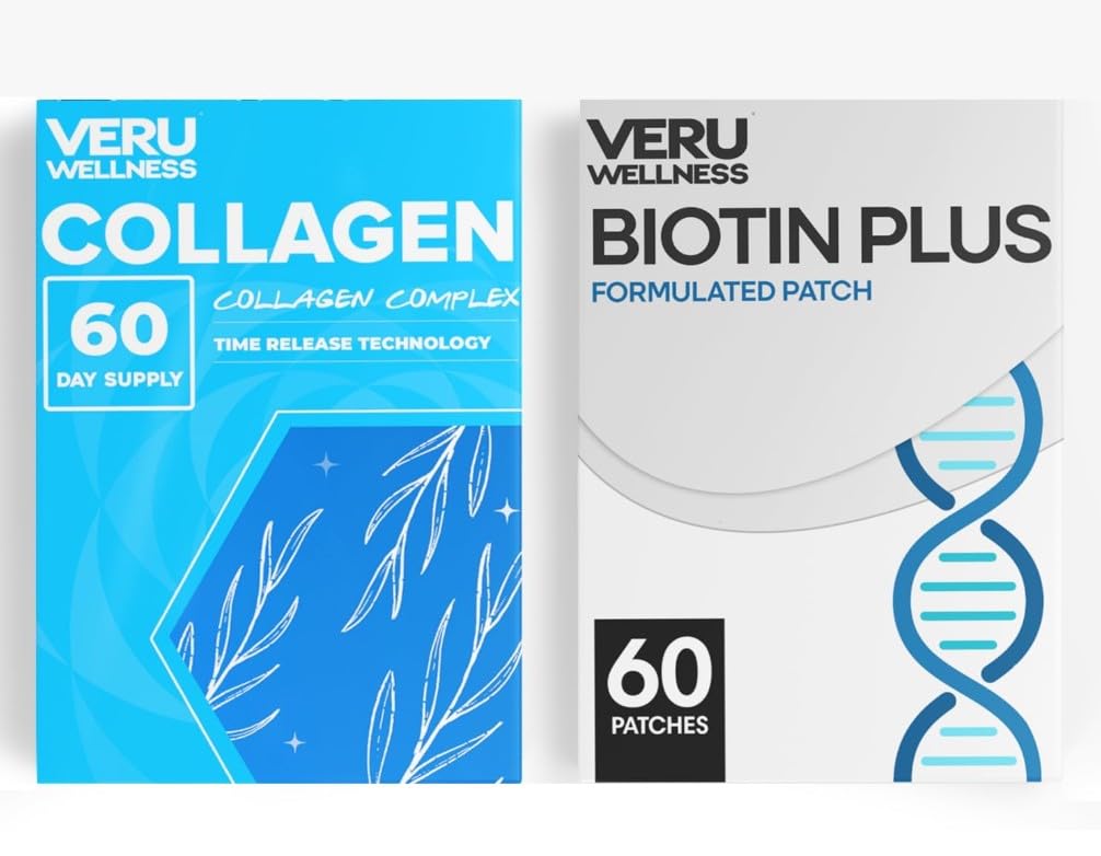 Veru Wellness Hair Skin Nail Duo Lifestyle Patches - Biotin Collagen - Self Adhesive Time Release Topical Patch, 8- 10 godzin (60 Day Supply)