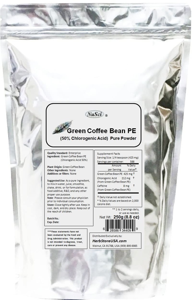 Proszek do ekstrakcji zielonej fasoli, standardowy 50% kwasu chlorowego (250 gramów (8,8 oz))