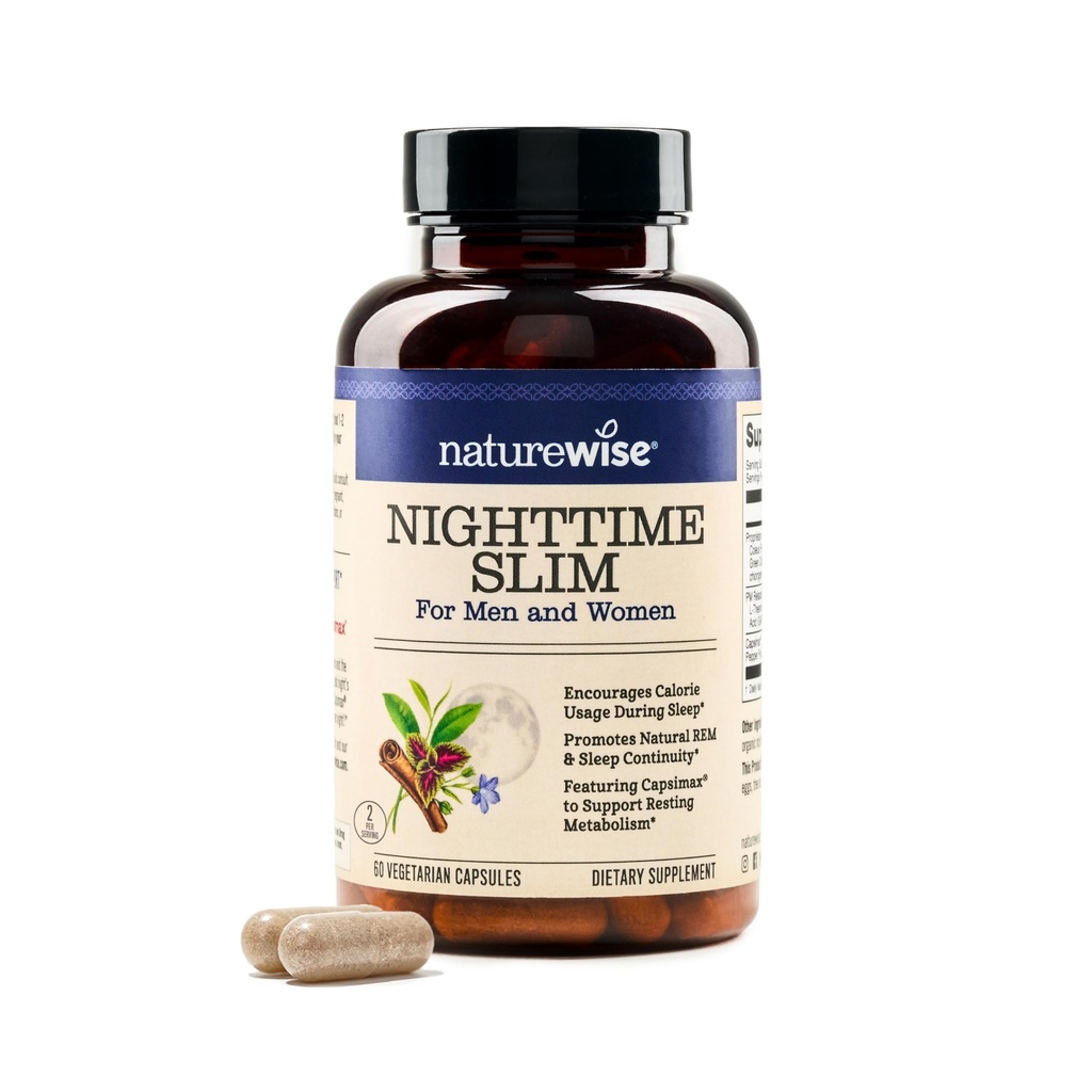 Naturally Nighttime Fitness Supplement Supplement & Natural Sleep Aid with Cayenne Extract, Green Coffee Bean, GABA, L- Theanine - Vegetarian, Non-GMO - 60 Kapsułki [1- Miesiąc dostaw]