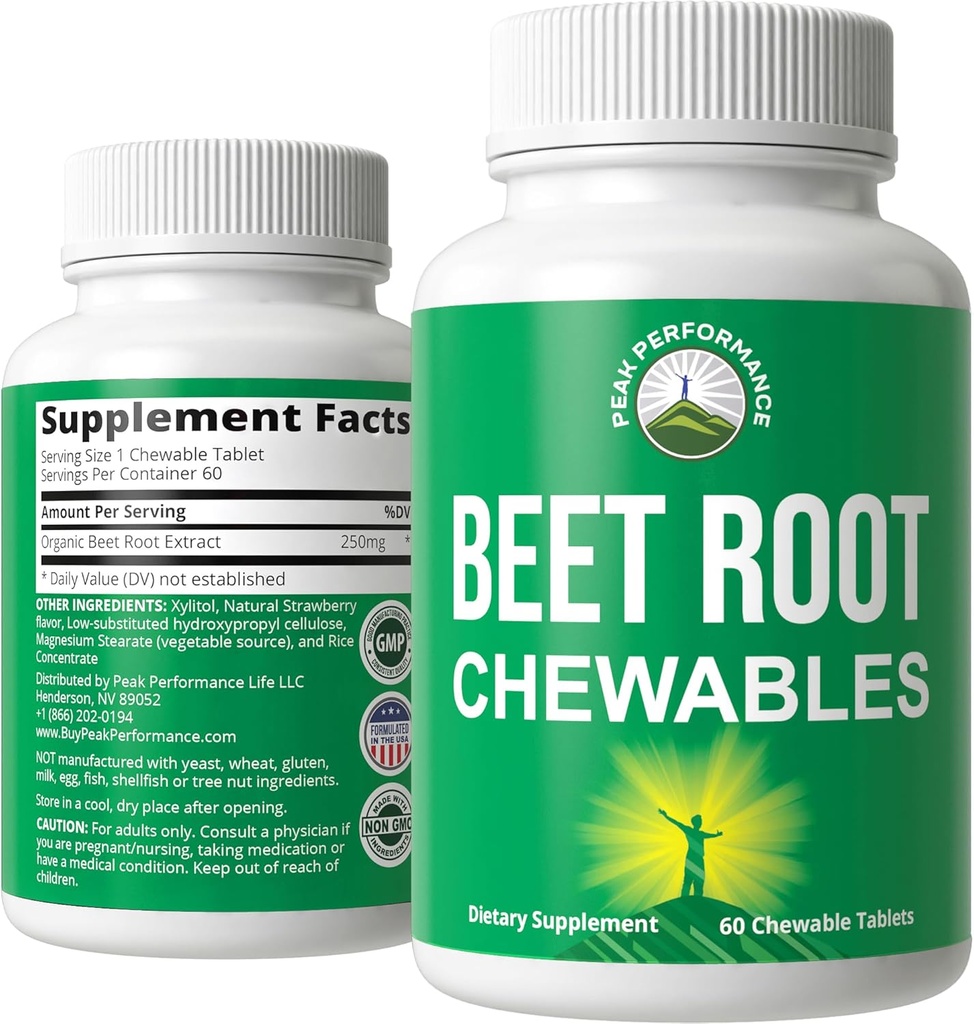 Beet Chews - Great Tasting Beets Chewables With No Added Sugar - Better than Gummies. Zawiera organiczny ekstrakt buraczany. Wegańskie, Zero Gluten Buraki ogółem Suplement do Serca, Krążenie, BP