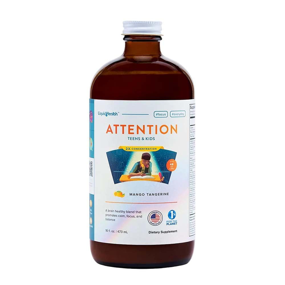 LIQUIDHEALTH Uwaga Liquid Multivitamin dla dzieci i młodzieży - Poprawia zatrzymanie pamięci, koncentracja, Focus, nastroj, relaks i uspokajanie - Made in The USA, Great Taste, Vegan, Sugar- Free (16 oz)
