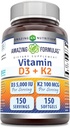 Amazing Formulas Vitamin D3 5000 IU with Vitamin K2 100 Mcg | D3 + K2 Complex Supplement | Softgels | Non-GMO | Gluten-Free | Made in USA (1 Pack, 150 Count)