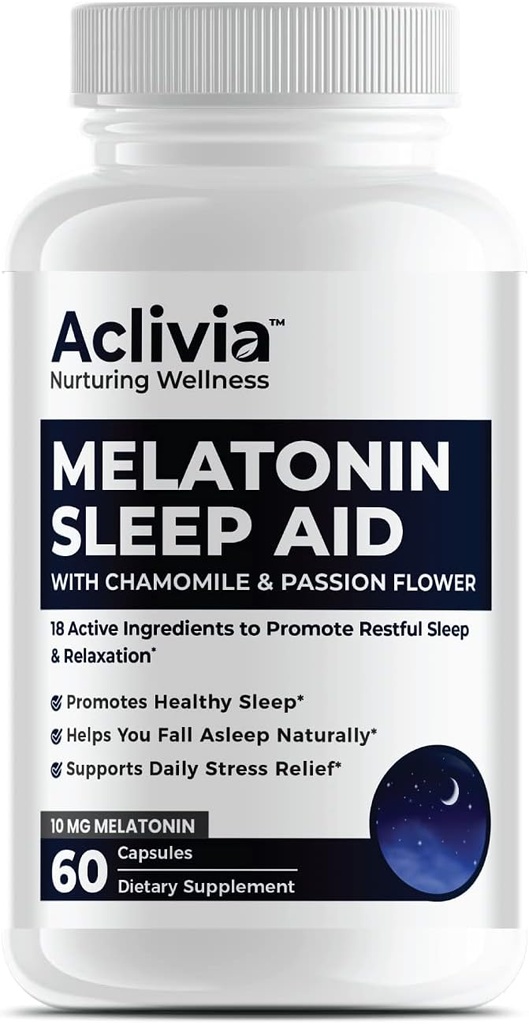Super Siła Melatonina 10 MG Kapsułki, Rumianek, Passionflower & Lemon Balm, Pomoc snu pomaga zasnąć naturalnie i obudzić się odświeżony, Non-Habit Forming, 60 Kapsułki