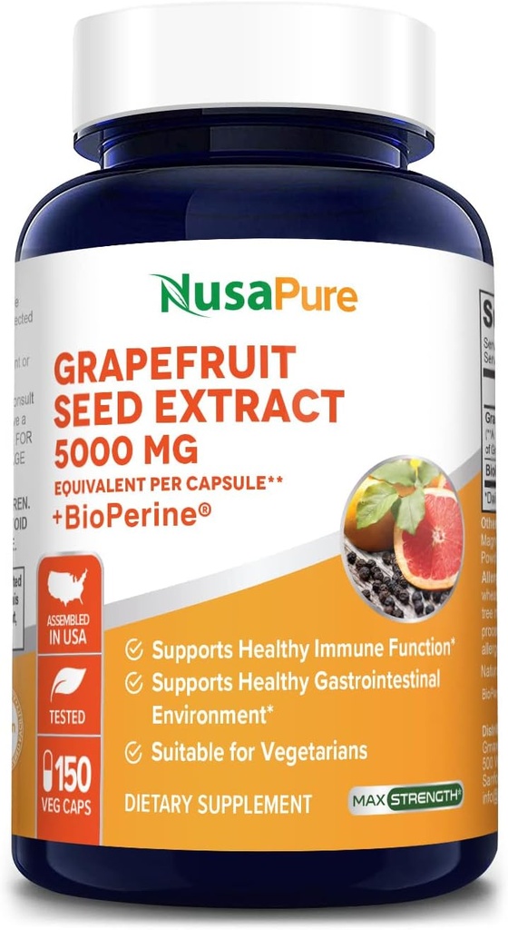 Ekstrakt NusaPure Grapefruit 5,000 mg na kapsułkę (Ekstrakt 10: 1) Bioperine 150 Veggie caps (Vegan, Gluten Free, Non-GMO)
