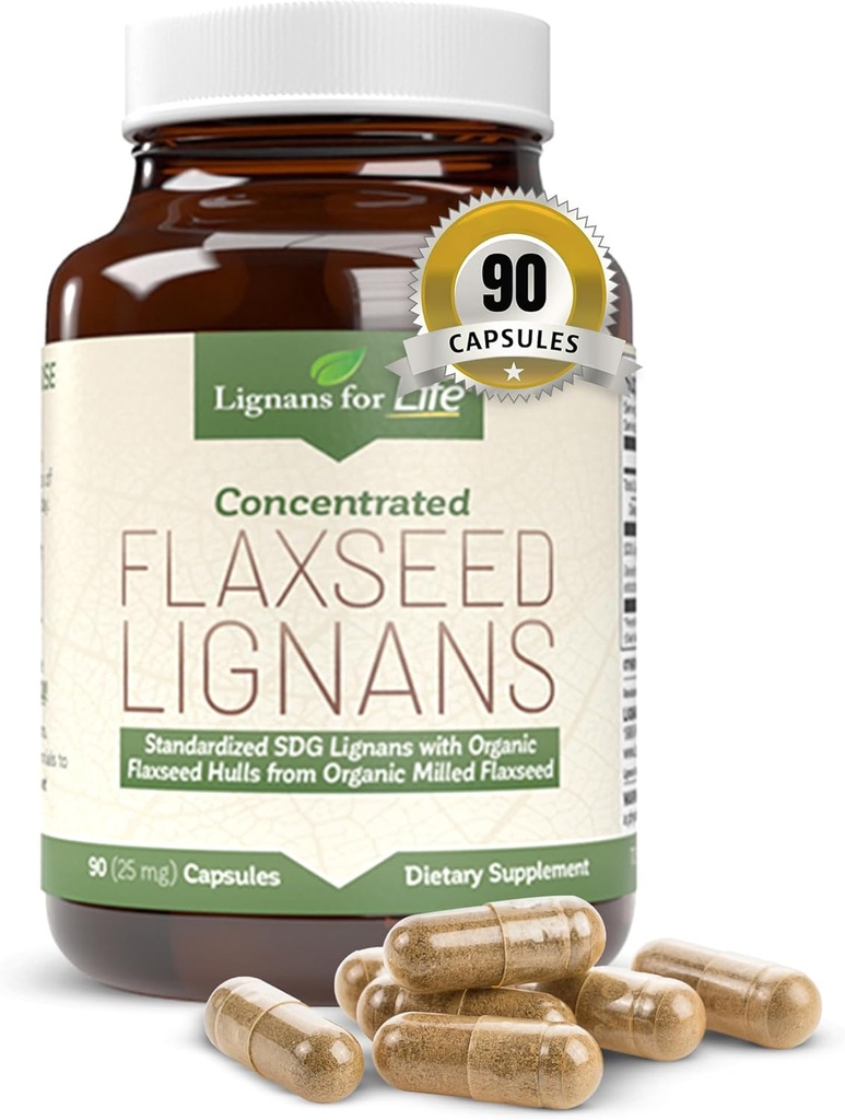 Lignans For Life Flaxseed and SDG - Omega 3 Acids Fatty, Fiber Antioksydants - Pomaga poprawić połysk Coat, Digestive and Heart Health, 25mg, 90 Kapsułki, 1 opakowanie