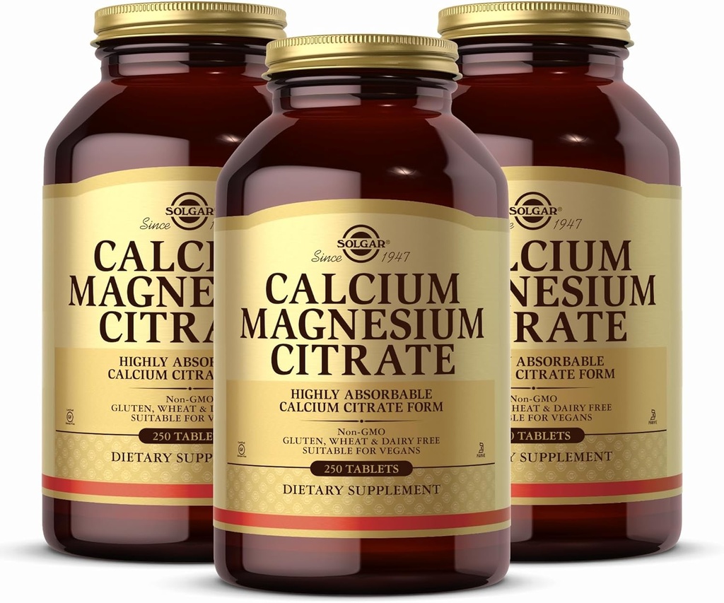 Solgar Calcium Magnesium Citrate, 250 Tablets (Pack of 3) - Supports Healthy Bones & Teeth - Musculoskeletal & Nervous System Support - Highly Absorbable - Non-GMO and Vegan - 150 Total Servings