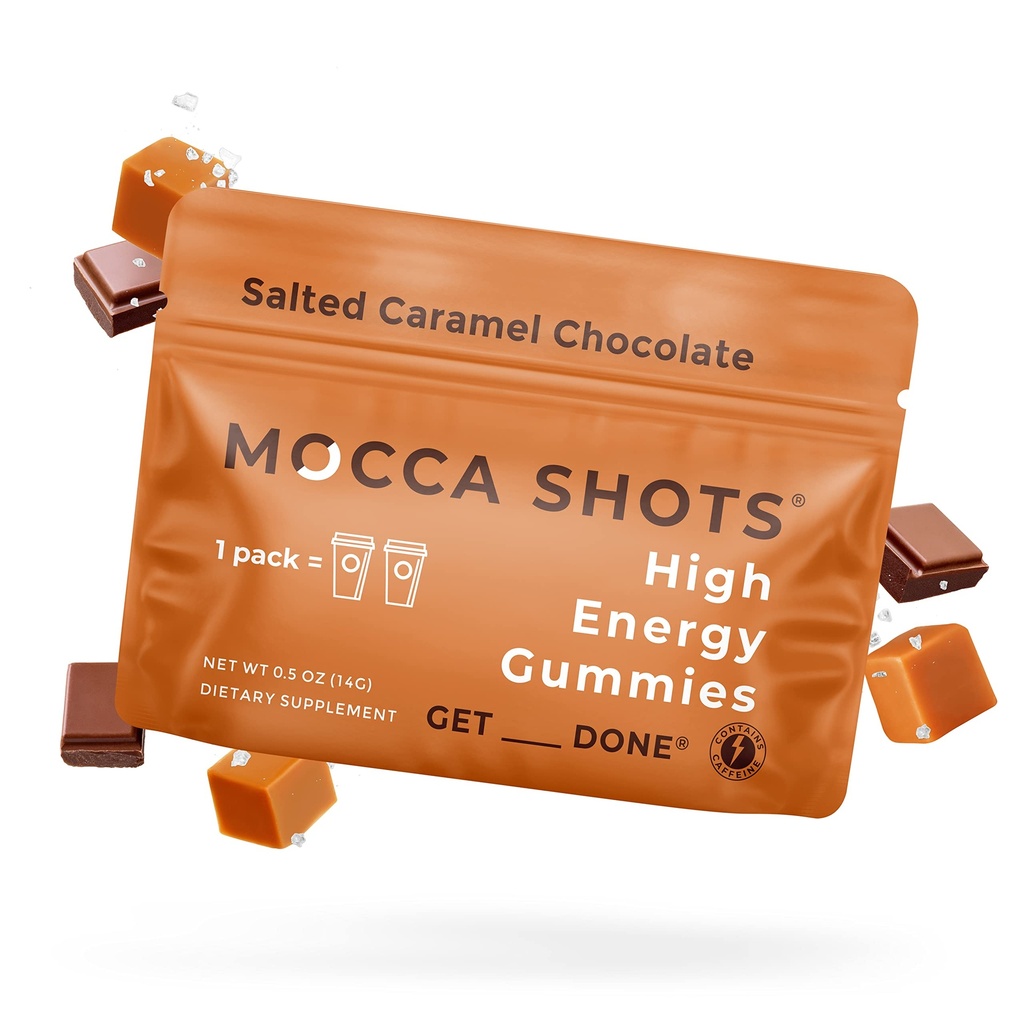 Najwyższe stężenie SGC 100mg kofeiny na gumę, 2 Gummies na opakowanie, 6- Pack Mocca Shots Salted Karmel Plant - oparte na nootropicznej energii Instant z Ginkgo biloba, Theobromine.