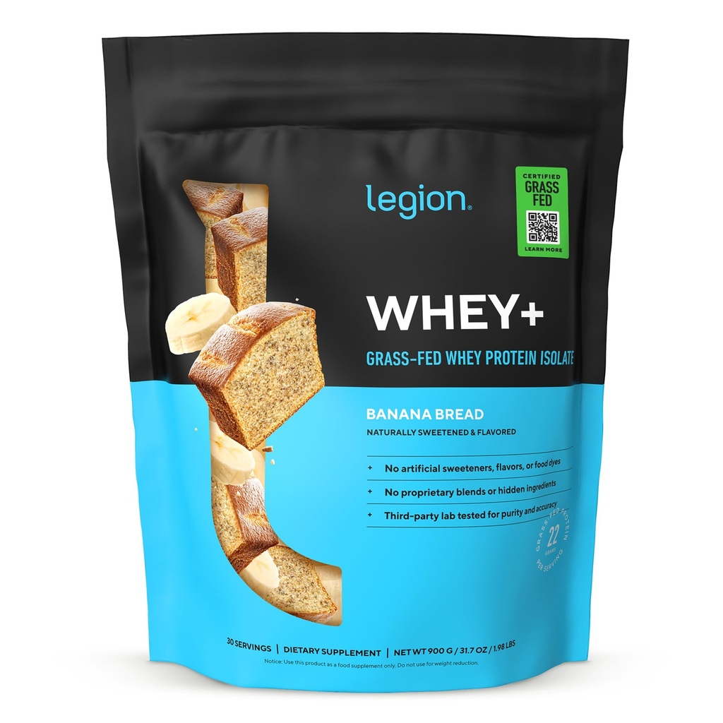 LEGION Serwatka + Izolat serwatki z krów karmionych trawą - Izolat serwatki w proszku niskokalorycznym, niemodyfikowanym genetycznie, bez cukru, Laktoza i Gluten, Wszystkie naturalne białka w proszku dla mężczyzn i kobiet (30 Sług)