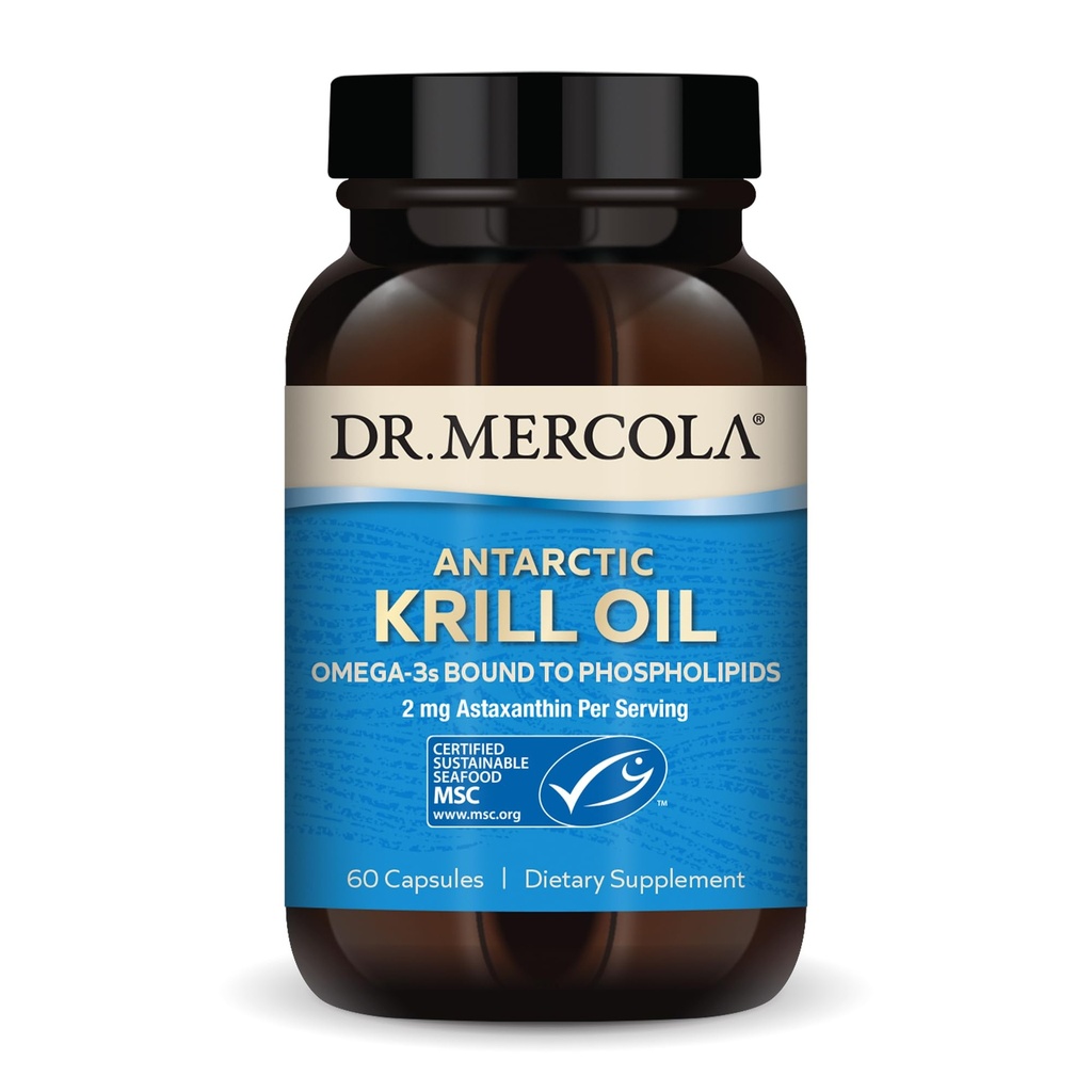 Dr. Mercola Antarctic Krill Oil - 1,000 mg - Omega-3 Supplement with EPA & DHA - Supports Brain, Heart, Joint & Immune Health - GMO-Free, Gluten-Free & Soy-Free - 60 Capsules (30 Servings)