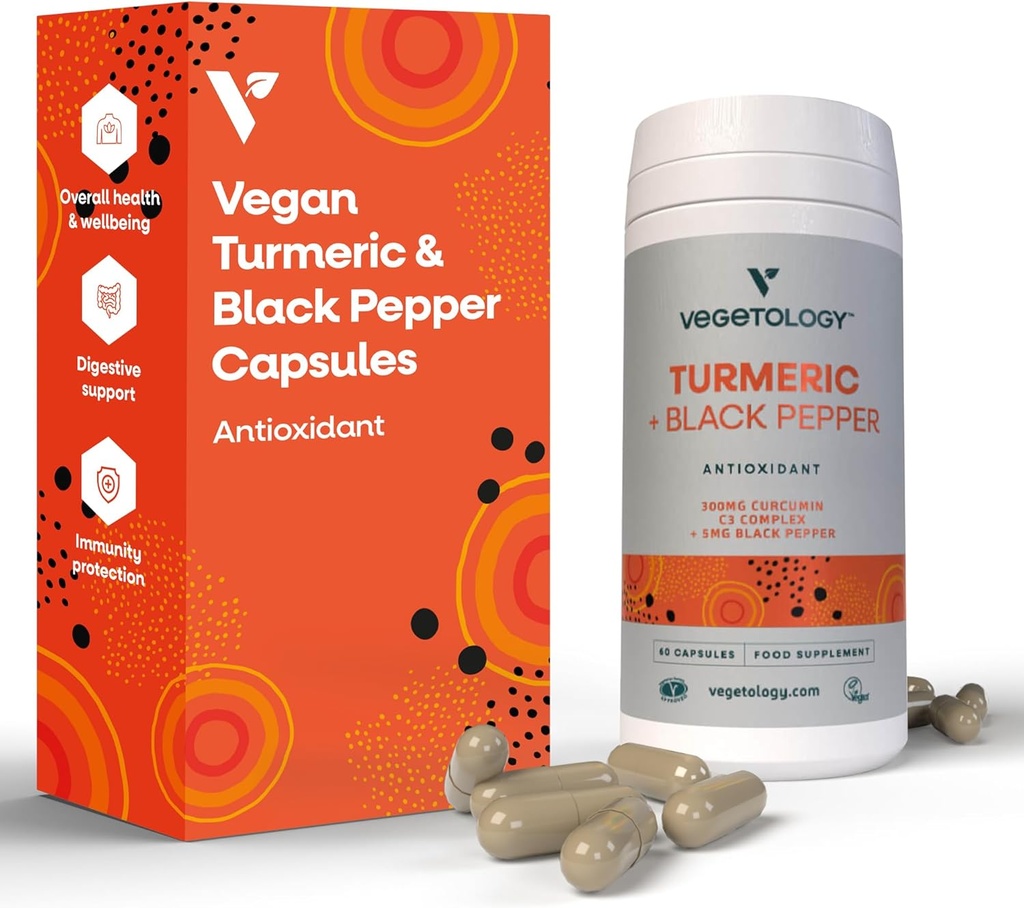 Kapsułki wegetariańskie Turmeric & Black Pepper (60 kapsułek) - Tumeryczne kapsułki 1 dziennie - Suplementy dla dorosłych i dzieci