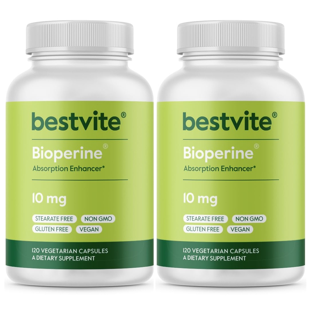 Bioperine 10mg (240 Kapsułki wegetariańskie) (120 x 2) - No Stearates - Vegan - Non GMO - Gluten Free - Wchłanianie Enhancer