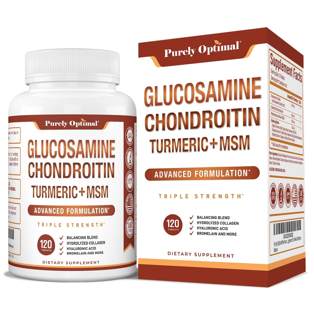 Całkowicie optymalna Glukozamina Chondroitin MSM Supplement w / Turmeric & Boswellia - Glukozaminowy siarczan wspólny suplement dla mężczyzn i kobiet - 120 tabletek