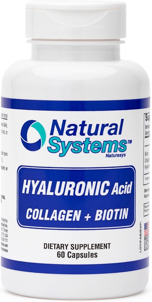 Hyaluronic Acid Plus Collagen i Biotin 60 Kapsułki przez systemy naturalne - Acido Hialuronico Kapsułki do zwiększonej absorpcji - Hydrauliczny Hyaluronic Acid Supplement for Skin - Silna skóra, włosy, paznokcie