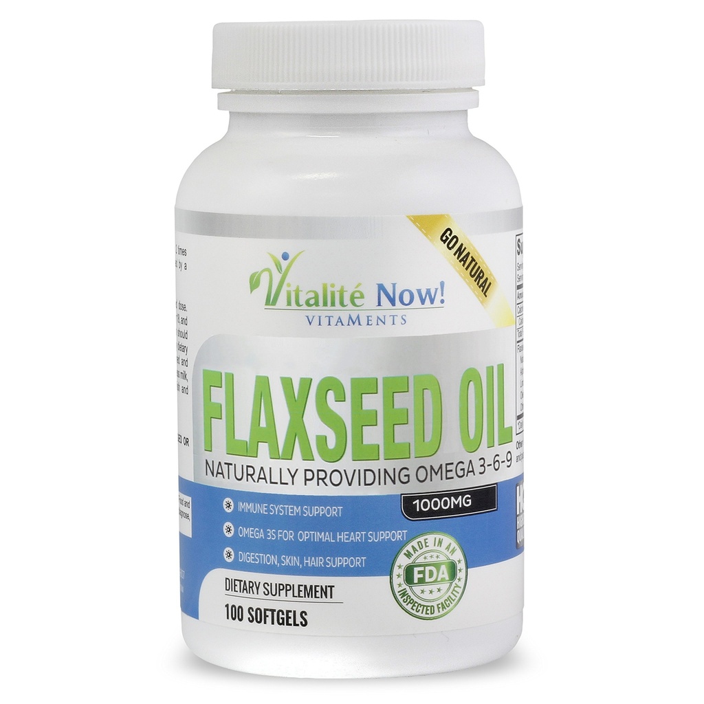 Organic Flaxseed Oil Softgels - 1000mg Premium, Virgin Cold Pressed from Flax Seeds - Support Hair Skin & Nails - Omega 3- 6- 9 Suplement - 100 Count - More than 3 Month Supply!