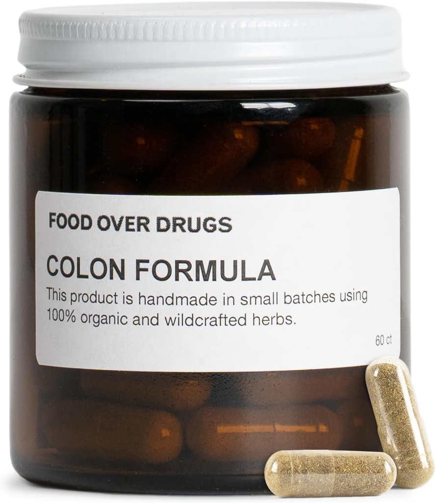 Food Over Drugs Colon Formula - Advanced Colon Cleanse Herbal Blend with Cascara Sagrada, Psyllium Husk, Dandelion Root, Ginger, and Marshmallow - Plant- Based Digestive Supplement Supplement [60 szt]