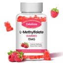L- Metylfolate 15 mg & Metyl B12 Gummies, Folate Supplement for Brain Health, Mood & Immunitet, Synteza DNA & Naprawa, Cukier wolny, Wegan, Malina Flavor, 60 Count