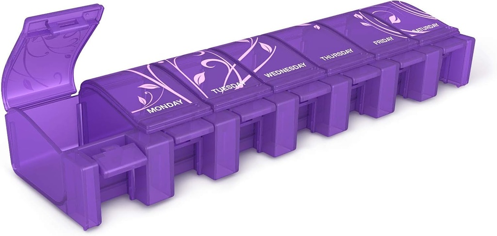 EZY DASE Soft Touch Weekly (7- Day) Pil Case, Medicine Planner, Planizer Witaminy Box, Daily Planner, Komory XL, Wygodne i łatwe w użyciu, Etykiety Lides, Kolor może Wary, BPA Free