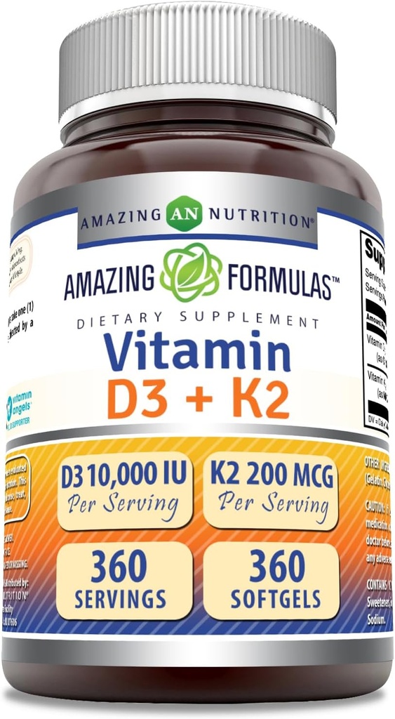 Witamina D3 10000 IU z witaminą K2 200 Mcg XI124; D3 + K2 Complex Supplement XI124; nieGMO XI124; Gluten- Free Xion 124; Made in USA (1 Pack, 360 Count)