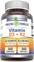Witamina D3 10000 IU z witaminą K2 200 Mcg XI124; D3 + K2 Complex Supplement XI124; nieGMO XI124; Gluten- Free Xion 124; Made in USA (1 Pack, 360 Count)