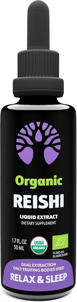 LooV Organic Reishi Mushroom Supplement - 50 Służenia - Tylko ciała owocowe - Sen i wsparcie immunologiczne