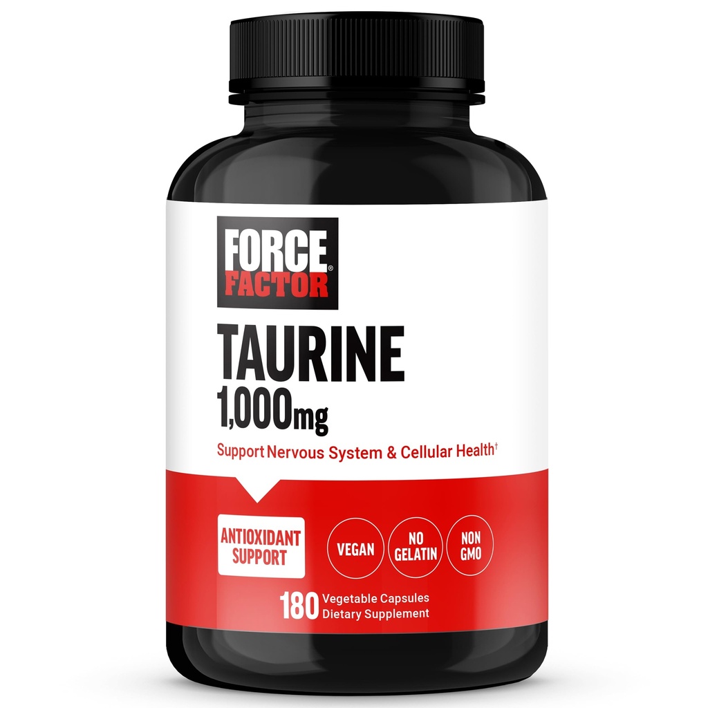 FORCE FACTOR Suplement Tauryny, Tauryna 500 mg Kapsułki Suplement przeciwutleniający do wsparcia układu nerwowego i zdrowia komórkowego, Wegan, Nie Żelatyna, Nie-GMO, 180 Kapsułki roślinne