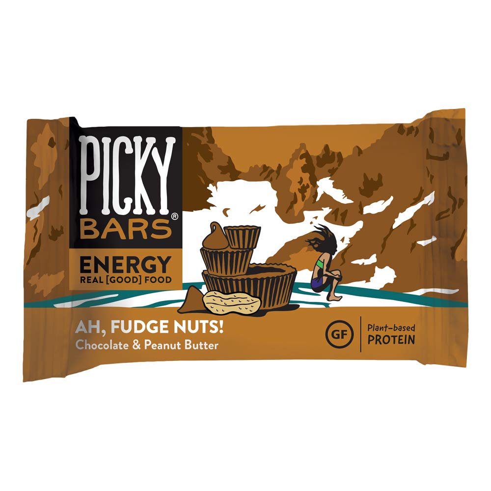 Picky Bary Real Food Energy Bars, Białko roślin, All- Natural, Gluten Free, Non-GMO, Non-Dairy, Ah, Fudge Nuts, Pack of 10
