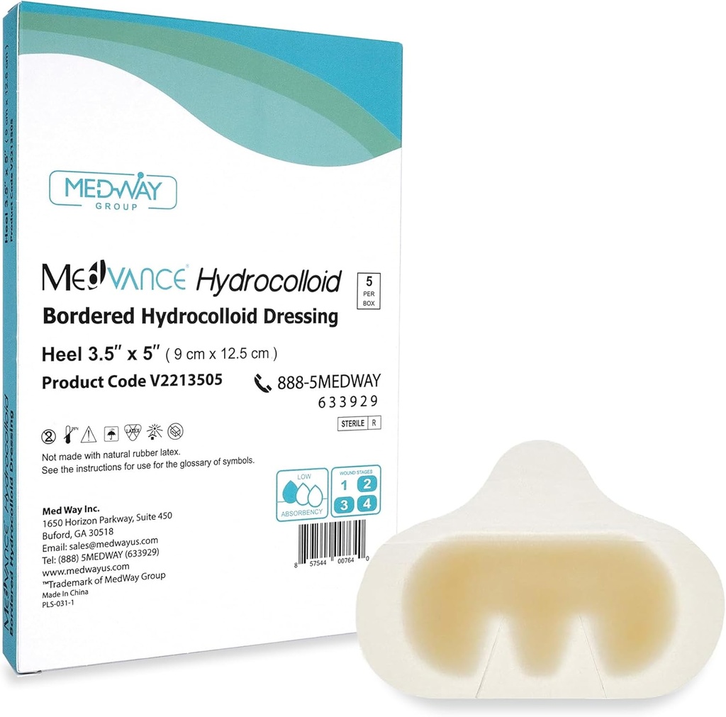 MedVance Hydrocoloid - Borded Hydrocoloid Adhesive Dressing, Heel / Elbow, 3,5 "x5", pudełko po 5 opatrunków