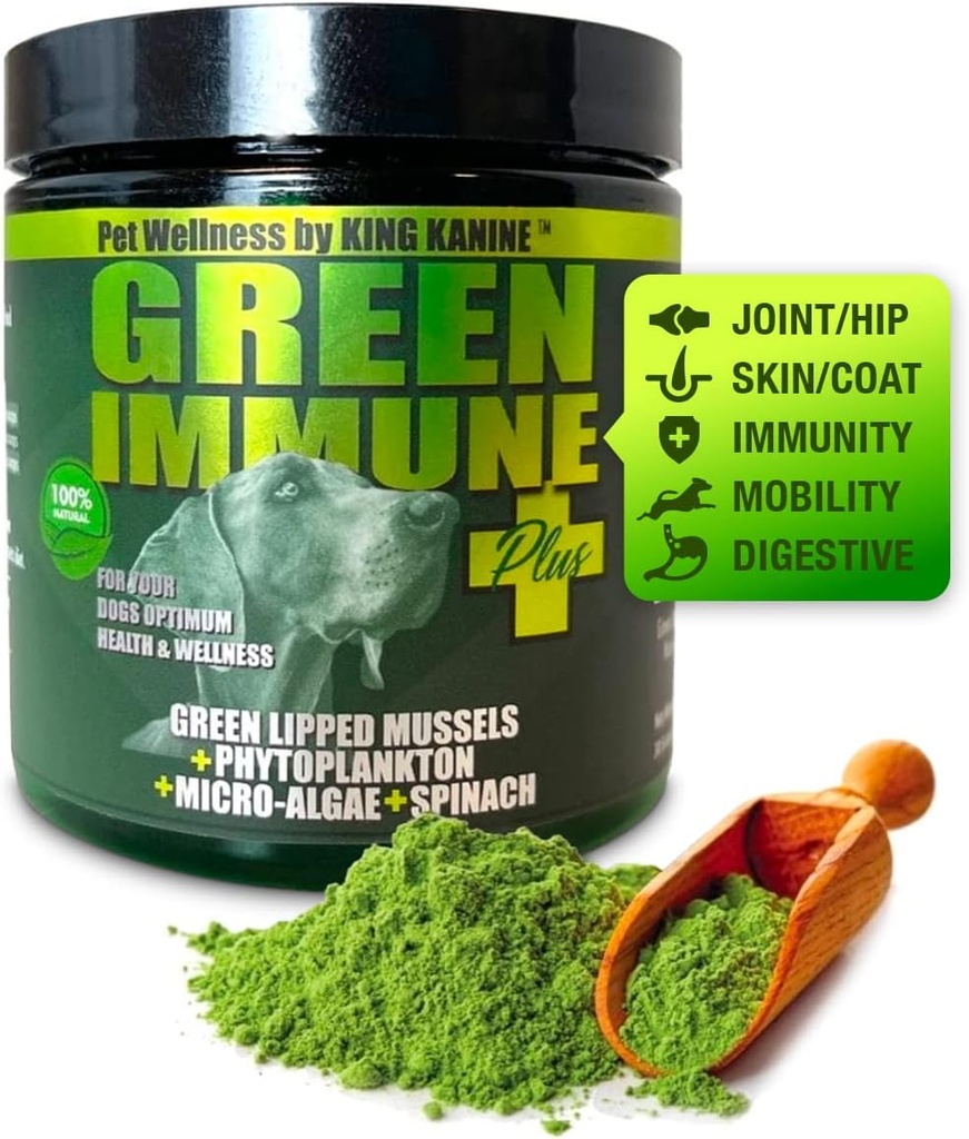 King Kanine Green Inmune Plus Multivitamin i Mineral 6 oz 124; Proszek organiczny do poprawy Dołącz Mobilność & Ulga alergii 124; Suplement zapalny dla psów opieki 124; Weteranarian Zatwierdzony