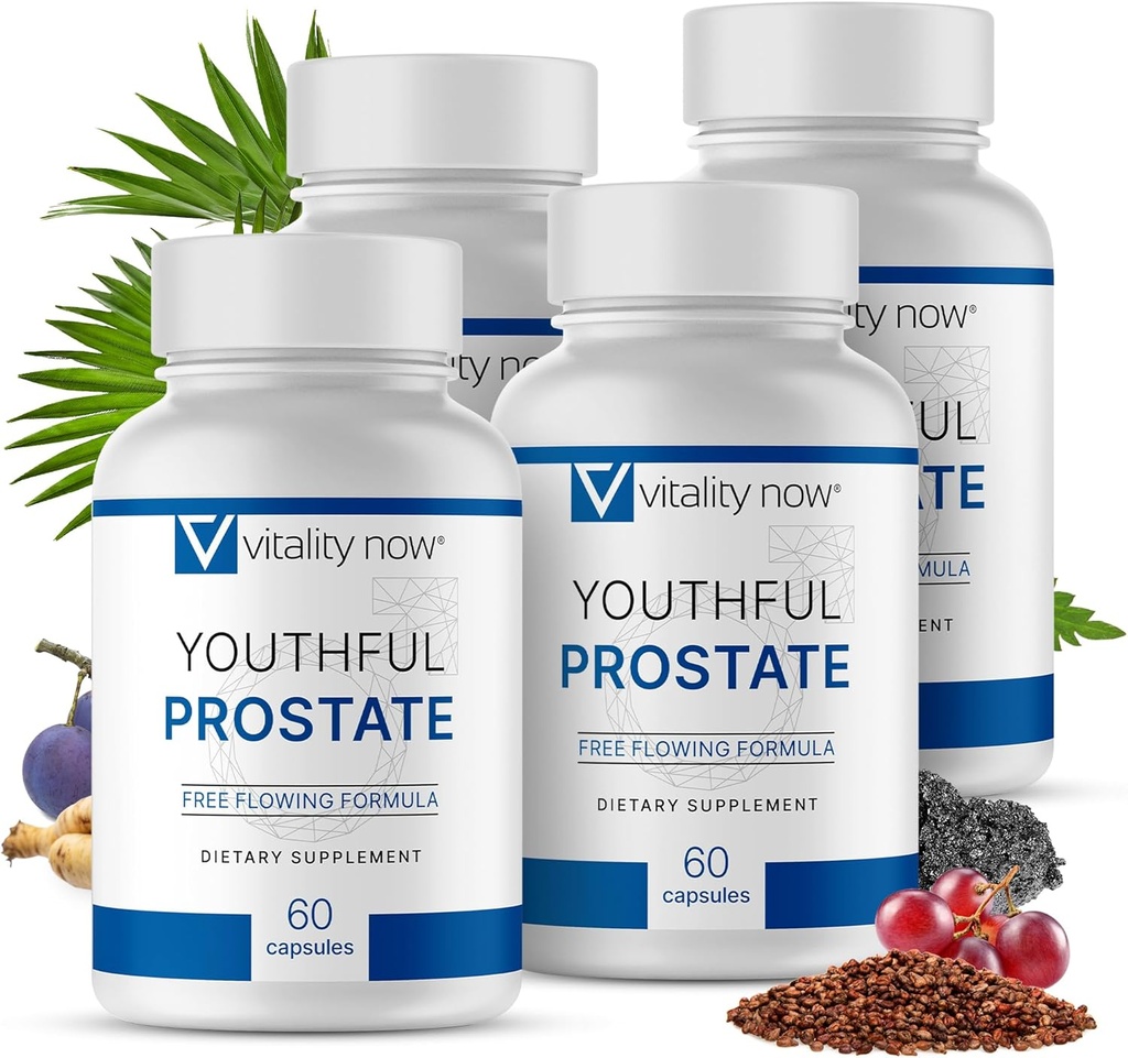 Młoda prostata - Piła Palmetto dla mężczyzn, zwiększa energię z Panax Ginseng, Ochrona przeciwutleniacza, Witamina E & Likopen, Promotes Vitality & Well- Being - Suplement do prostaty (Pack of 4)