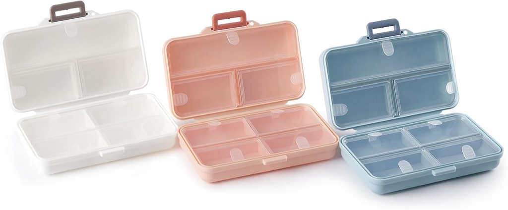 Przenośny pil przypadku Travel Pill Organizator Daily Pill Organizator 7 Komory Pill Box for Purse Pocket trzymać witaminy, Cod Liver Oil, Suplementy i Medykacja- (Biały + Niebieski + Różowy)