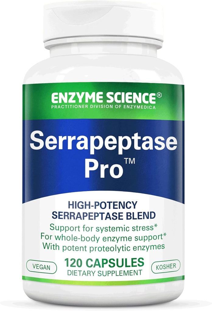 Enzym Science Serrapeptaza Pro, 120 Kapsułki - Suplement seroterapeutyczny do zatok, wsparcia immunologicznego i sercowo- naczyniowego