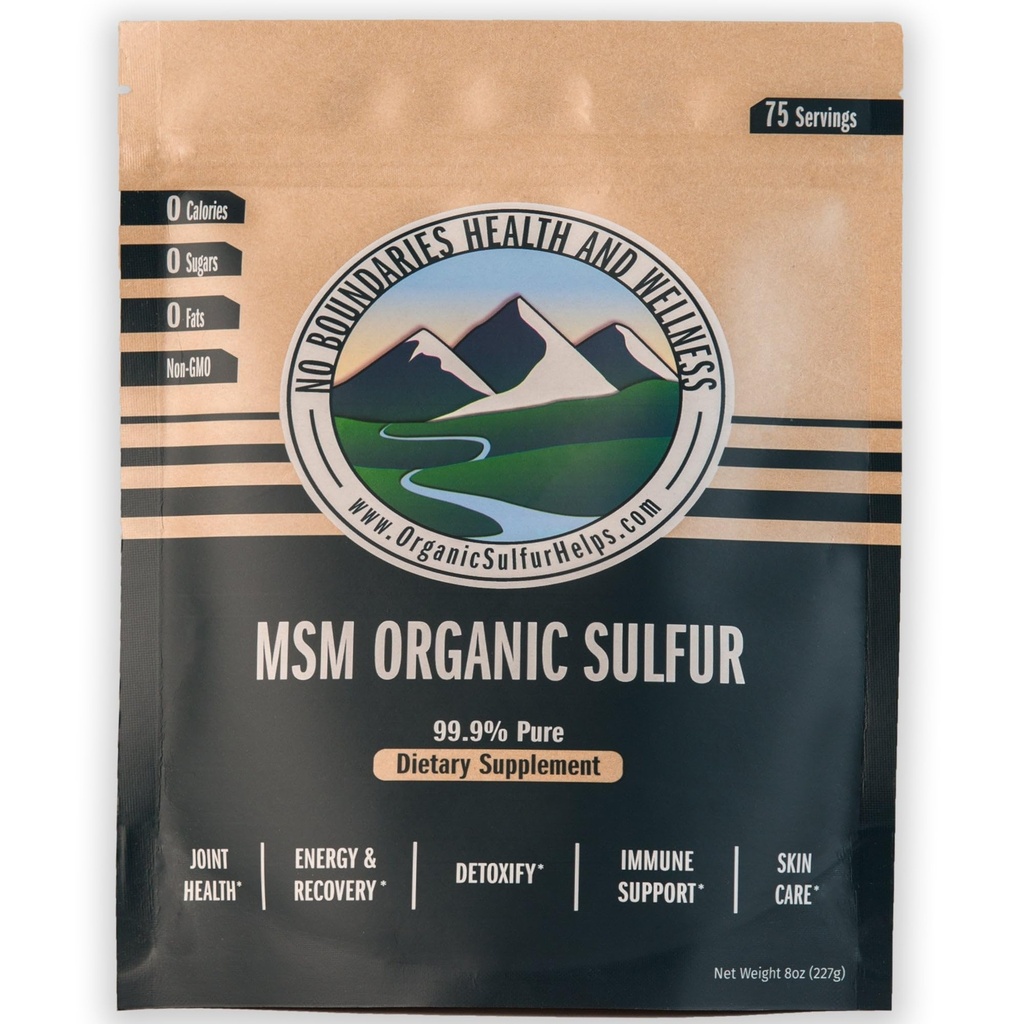 MSM Organic Sulfur Crystals by No Boundary Health and Wellness - All- Natural, Premium Health Supplement: 99,9% Pure MSM - Korzyści: Joint Pain, Alergies, Skin, Hair & Nail Health - No Fillers