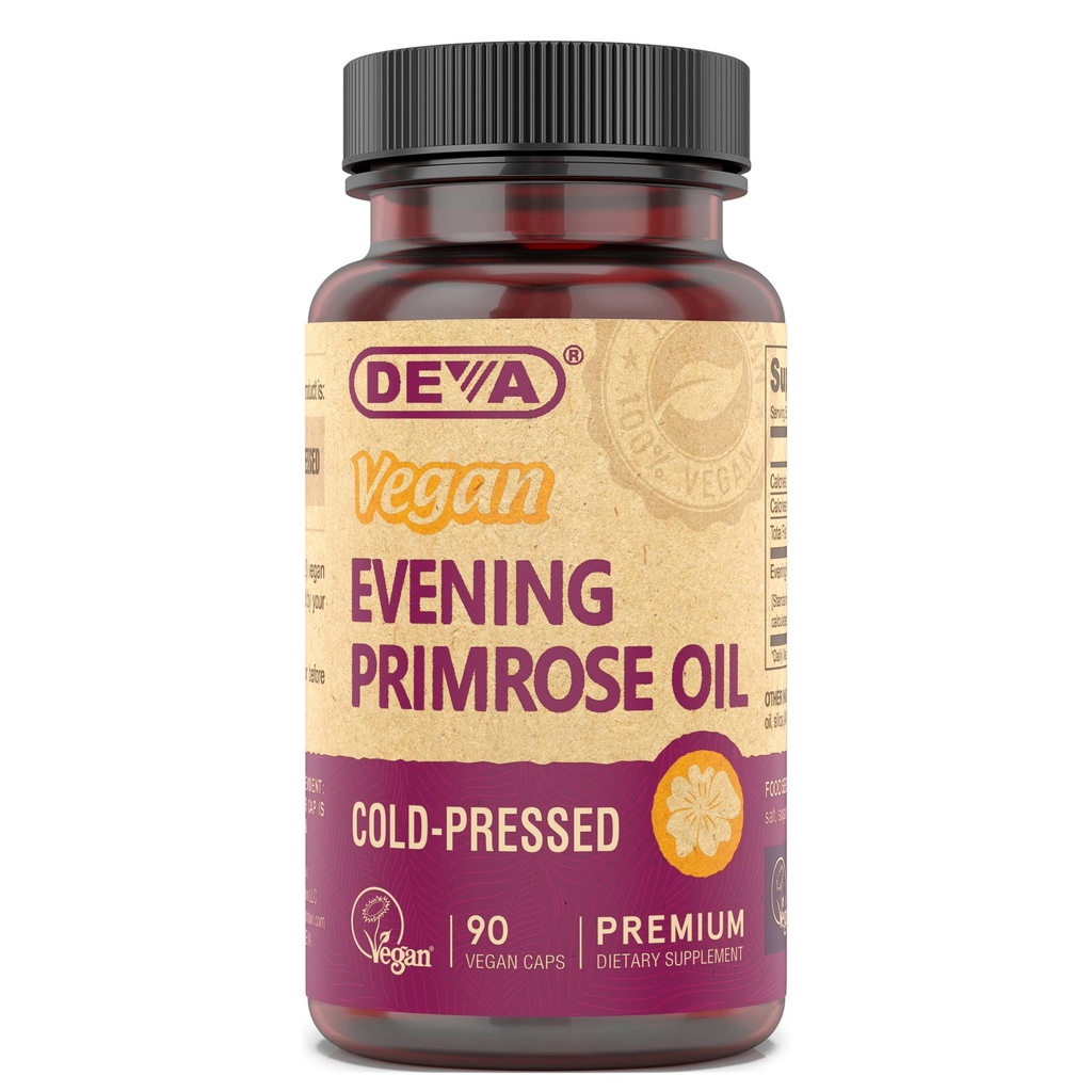 DEVA Vegan Wieczór Primrose Oil, Cold- Pressed, Nierafinowane, 90 Kapsułki, 1- Pack