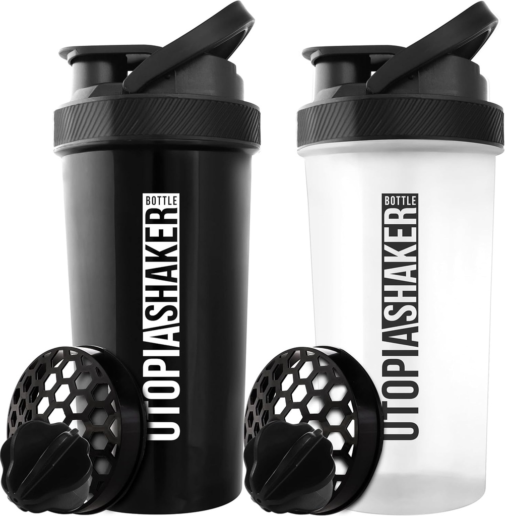 Utopia Strona główna Butelka shaker protein - (Opakowanie 2) 28- Butelki shaker Ounce Dla mieszanek protein - Fitness Sports Classic Butelka shaker protein Mixer (Czarny & Czysty / czarny)