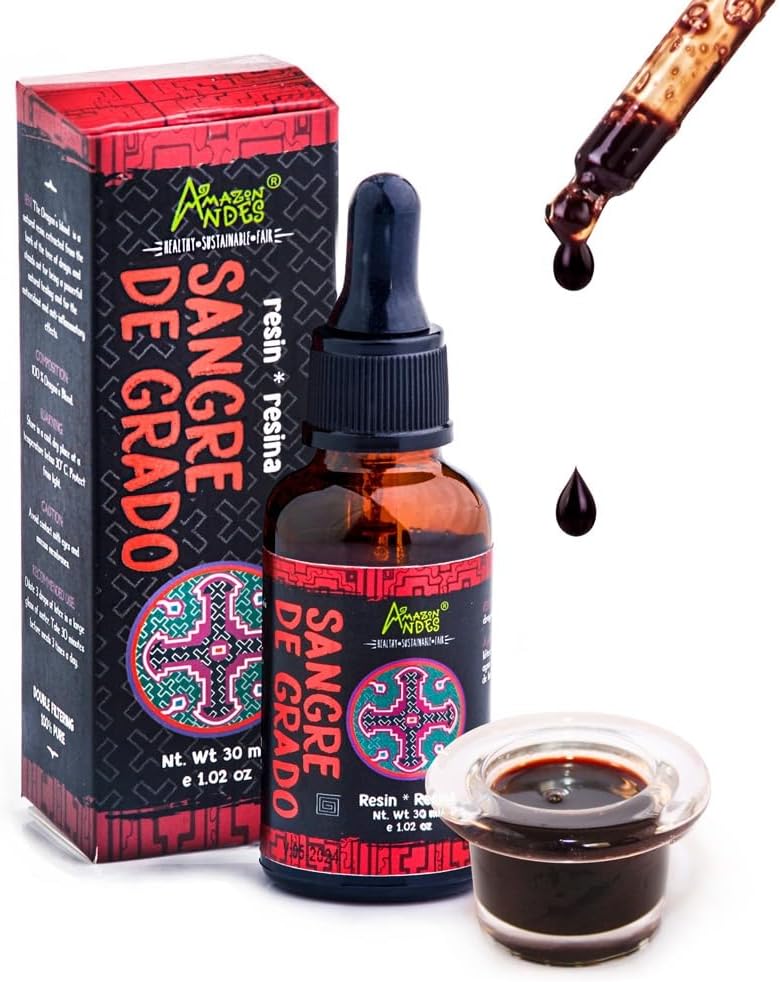 Andes Dragon 's Blood (Sangre de Grado) - 100% Dragon' s Blood - Wykonane z Croton Lechleri Trees - Non- GMO, Wild Crafted & gluten- Free - Support Healing Activity - 1.02 Oz / 30ml - Made in Peru