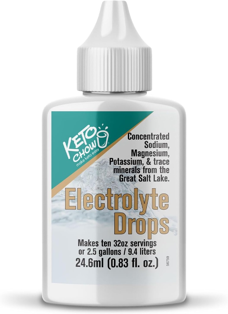 Keto Chow Electrolyte Hydration Drops - Keto Diets & Intermittent Post - Immune Support - Gluten & Sugar Free - Sodu, Magnezu, Potasu i Ślad Minerałów - Unflavored - 0.83 fl oz