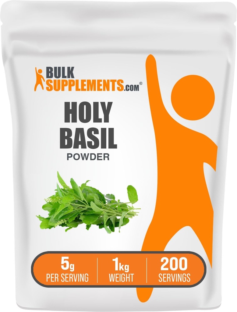 BulkSupplements.com Holy Basil Powder - Holy Basil Supplement, Holy Basil Leaf Powder - Tulsi Holy Basil, Herbal & Gluten Free, 5g na Serving, 1kg (2,2 kg) (Opakowanie po 1)