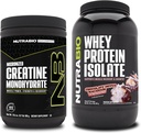 Monohydrat NutraBio Creatine, izolat niearomatyczny, 300g i białko serwatki, makaron czekoladowy dipped, suplement Bundle - Energia mięśniowa, Lean Muscle Growth, Odzysk i Siła