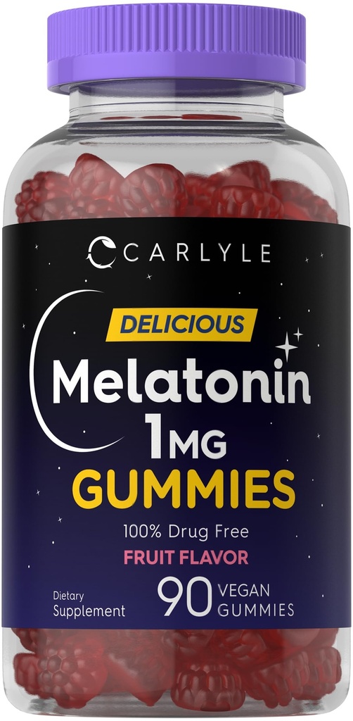 Carlyle Melatonin 1 mg Gummies Birmingham 124; 90 Hrabia Birmingham 124; Fruit Flavor Gummy Supplement Birmingham 124; Wegan, Non-GMO, Gluten Free