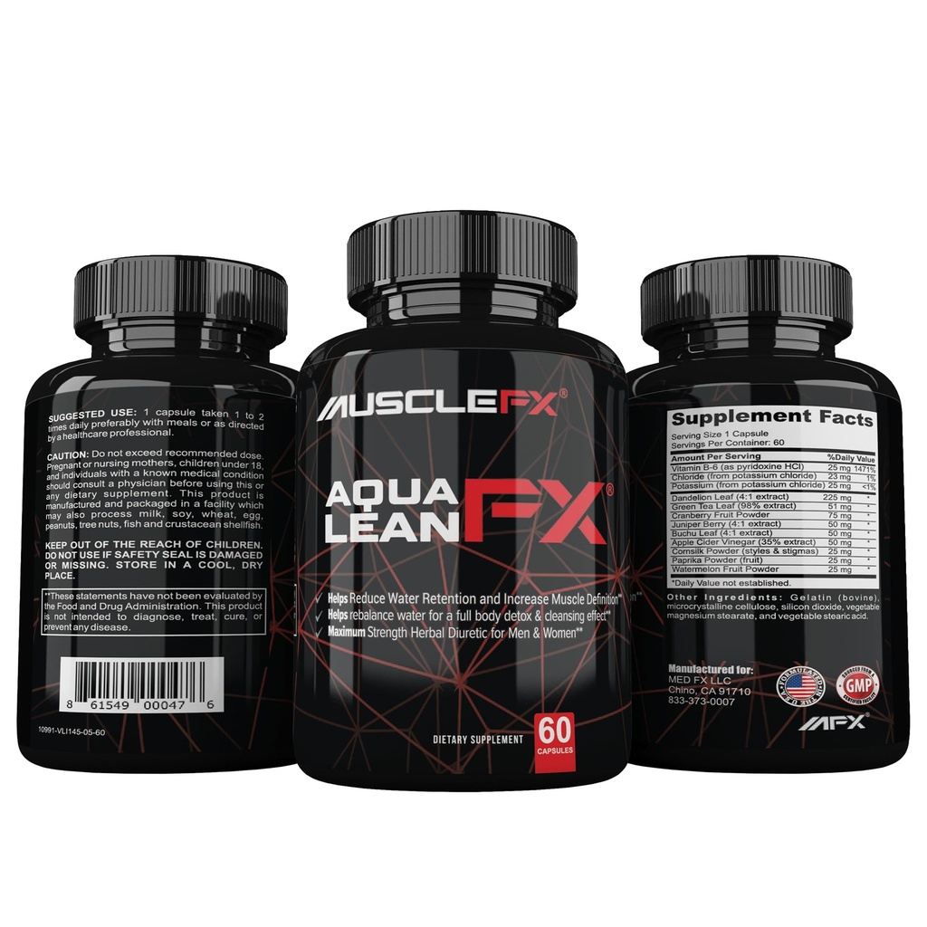 AquaLean FX Maksymalna siła Diuretic Water Away Pills for Water Retention and Lean Muscle Definition for Men and Women, 60 kapsułki