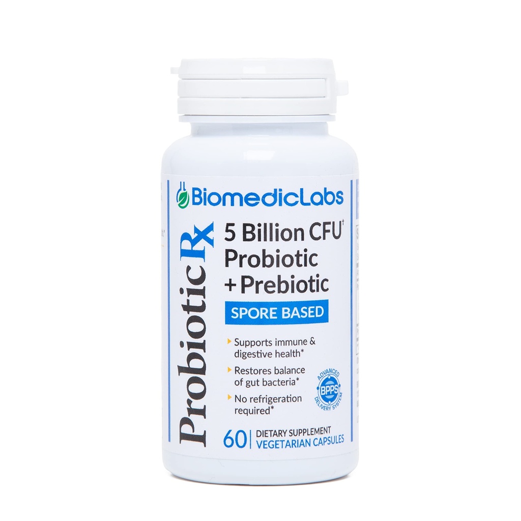 Probiotyczne Rx: 5 Miliard CFU - Probiotyczne + Prebiotyczne - Spore- Dostawy 60- Day - SBO - Wspiera Immune & Gut Health - Organizmy oparte na glebie - Nie wymaga chłodzenia