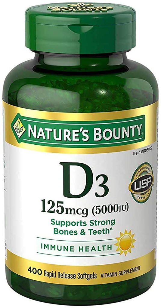 Nature 's Bounty immunologicznego zdrowia Witamina D3 5000 iu, Szybkie wydanie 400 Softgels