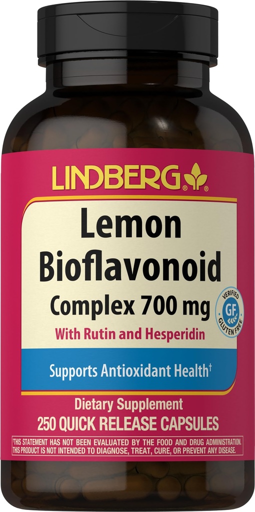 Lindberg Lemon Bioflavonoid Complex XI124; 700mg XI124; 250 kapsułki XI124; Suplement z Rutin i Hesperidin XI124; Non-GMO, Gluten Free