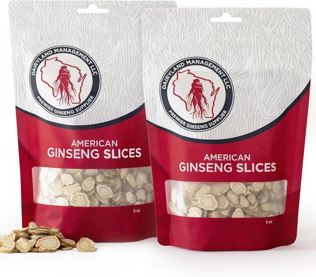 Dairyland American Ginseng Slices - 16 oz Pack Wisconsin Ginseng Slices - Certified Something Special from Wisconsin - Non-GMO, Gluten Free Sliced Root - Suplement ziołowy w Zupie, Herbata, Congee
